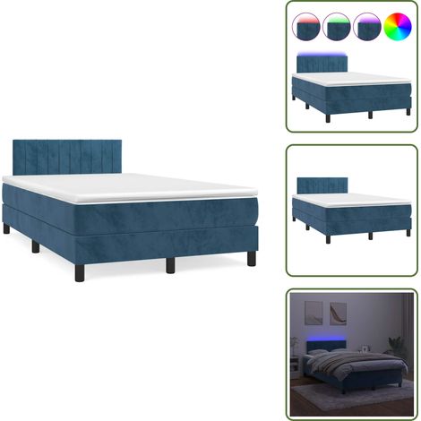 Letto in velluto - vidaXL Letto a Molle con Materasso e LED Blu Scuro 120x190 cm in Velluto - Letto con testiera regolabile