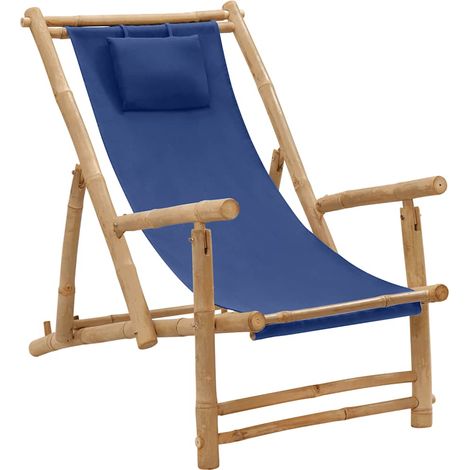 Liegestuhl Bambus und Canvas Marineblau