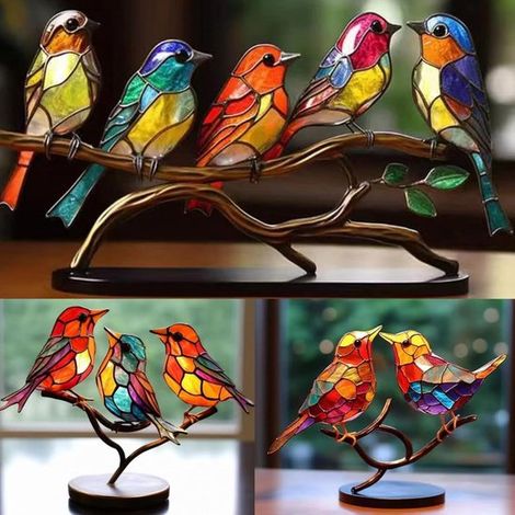 1 statuetta di uccello decorativa da scrivania in metallo, figura a forma di uccello, colorata, 16 x 20 x 7,5 cm, per ufficio, finestra, casetta per uccelli, giardino, regalo per V (1/2)