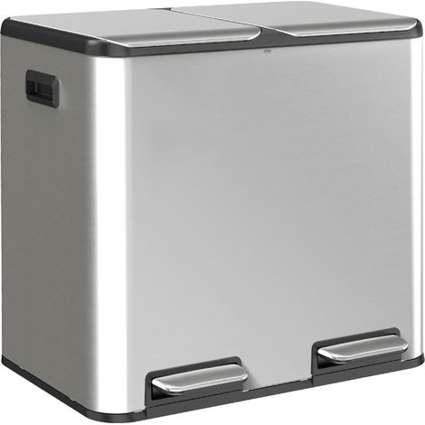 HOMCOM 2x20L Kitchen Bin, Stainless Steel Recycling Bin, Silver Tone (1/5)