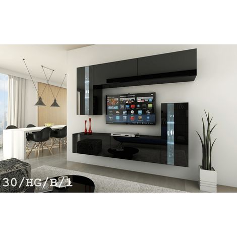 Ensemble meuble TV CONCEPT 30-30-HG-B-1-1A noir brillant 214 cm (1/2)