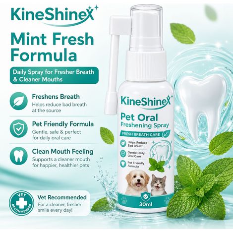 KineShineX Pet Breath Freshening Spray, suitable for both cats and dogs, gentle daily oral care. (1/4)