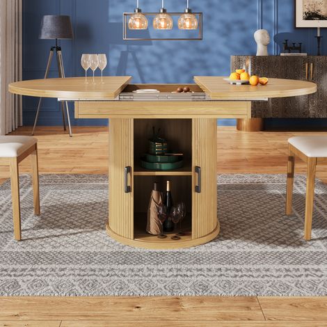 Table à manger extensible 118/158x118x76,8 cm en MDF naturel, rangement, pour balcon – MEUBLIV (1/5)