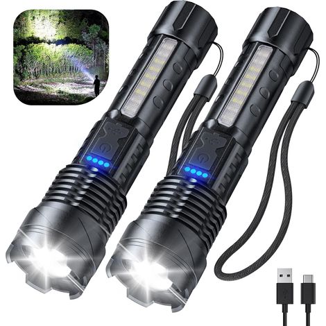 Linternas LED recargables ultrabrillantes de alto lumen (resistentes al agua IPX4), paquete de 2 unidades. (1/5)