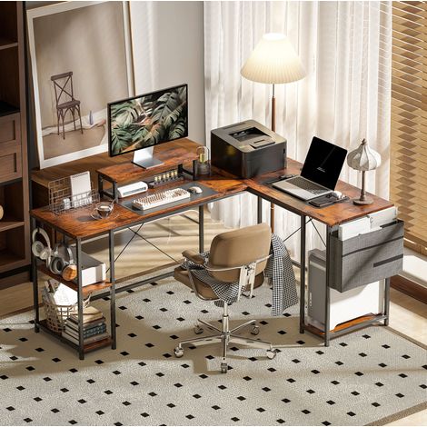 Escritorio esquinero con estantes 168x120 madera OKMYHOME (1/4)