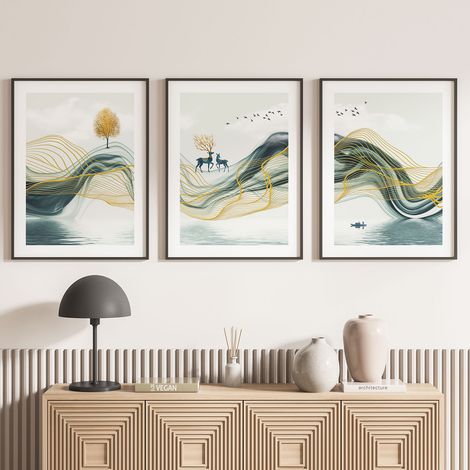 Lot de 3 Affiches / Posters Triptyque - Paysage Design - 3 Affiches - 70x100 cm (Cadres non fournis) - Photo pleine page (1/5)