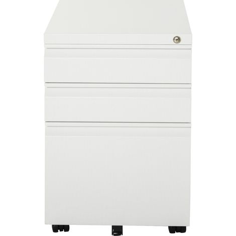 Rollcontainer mit 3 Schubladen mobiler Aktenschrank mit Rollen abschließbar Büroschrank mit konkavem Griff, Schubladenschrank für Büro, Homeoffice, 39 x 48 x 60 cm, Weiß (1/5)