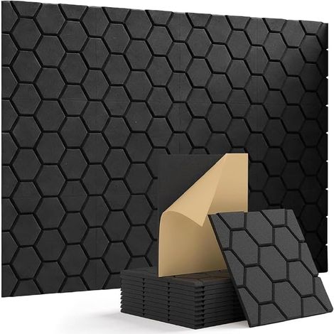 12 Pack Acoustic Panel Stickers, 30 x 30 x 1 cm Acoustic Stickers, Sound Absorber, Sound Absorber for Game Decoration, Offices, Studios, Bedrooms (Black) (1/5)