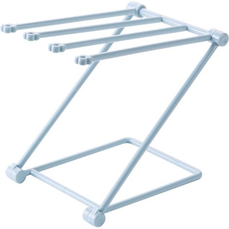 Égouttoir à torchons bleu clair pour plan de travail, 4 bras pliables, rangement vertical pour torchons. (1/4)