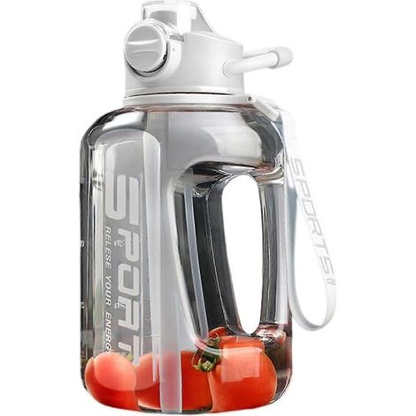 Gourde de 1700 ml/2500 ml avec paille et graduation, grande gourde de sport pour l'entraînement, blanche, 1700 ml (1/5)