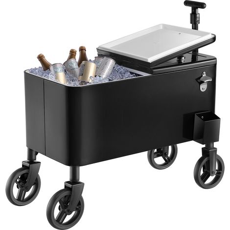 VEVOR Glaciere a Roulettes Isotherme Contenance de 75,71 L, Chariot Bar Exterieur a 2 Niveaux, avec 2 Roulettes Pivotantes et Poignee Telescopique, pour Boissons Fraiches Plage Terrasse, Noir