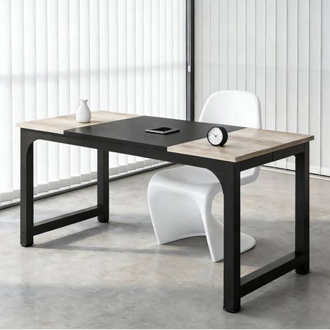 Scrivania rettangolare 180 x 80 x 75 cm in metallo e legno nero DESVIAE (1/5)