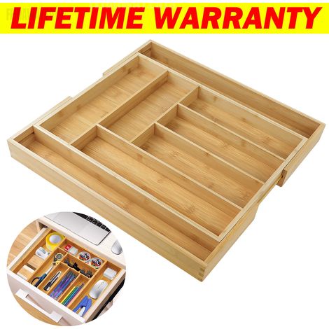 Wooden Cutlery Tray Compartments Kitchen Drawer Organiser Utensil Storage Box (1/5)