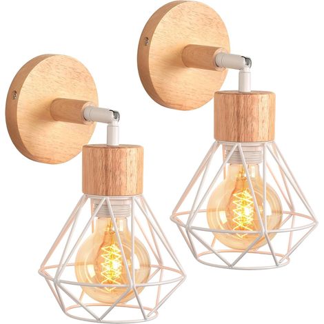 Lot de 2 Applique Murale Métal Bois E27 Réglable 180° Luminaire Intérieur Salon Cuisine (1/5)