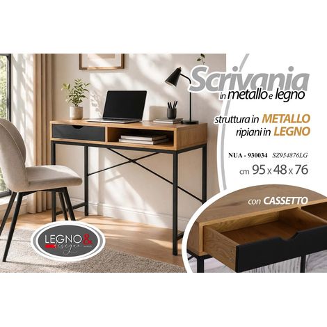 Scrivania metallo e legno con cassetto 95x48x76 cm