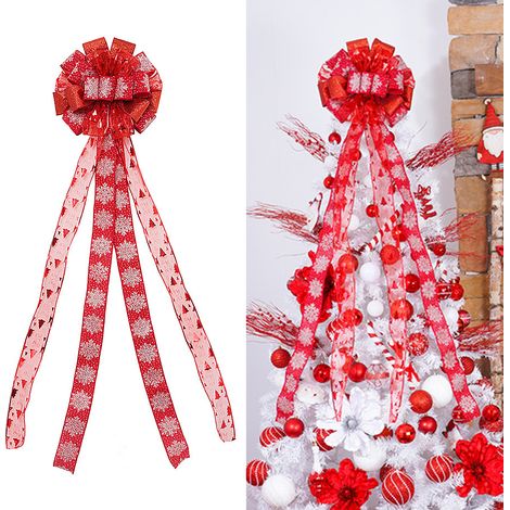 Weihnachtsbaum 10030cm mit Schleife, Stern an der Spitze, Bühnendekoration, bedrucktem Band, Kranzdekoration (rot) (1/3)
