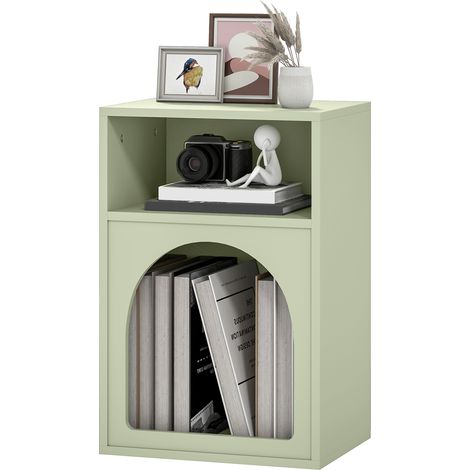 Table de chevet étroite 2 compartiments ouverts design arche 40x30x60 cm vert