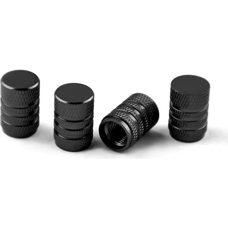 4 Bouchons Tige de Valve en Aluminium, Couvercle Bouchon Valve Pneu en Aluminium Caoutchouc pour Voitures, Bouchons Valve en Aluminium pour Pneus Voiture, Capuchon Roues Pneus Valves (Noir) (1/5)