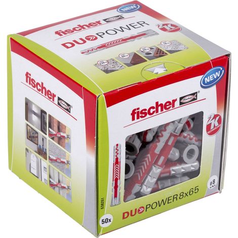 Fischer – Cheville DUOPOWER 8x65 LD – Lot de 50 – Pour béton armé et matériaux variés – Vissage facile sans rotation – Résistance optimale