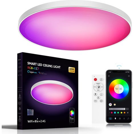 Plafonnier LED intelligent TOPPETI, encastré, RGBIC, Bluetooth, Wi-Fi, 48 W, 37,5 cm, température de couleur réglable de 2700 K à 6500 K, synchronisation musicale, compatible avec Alexa et Google Home (1/5)