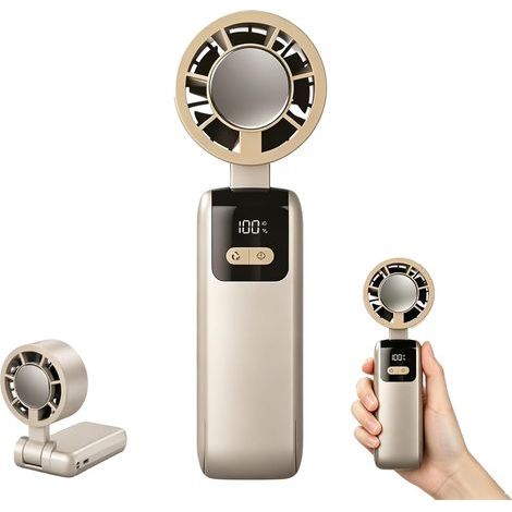 Ventilateur Portable Pliable 199 Vitesses, Ventilateur Rechargeable avec Refroidissement Glacé,Beige (1/5)