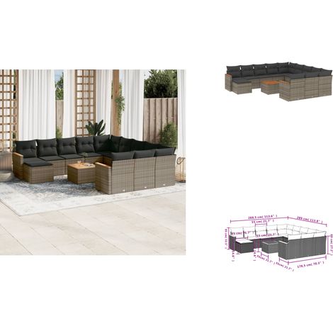 13-tlg. Garten-Sofagarnitur mit Kissen Grau Poly Rattan - Gartenmöbel Set - Esszimmergarnitur - Outdoor Möbel - Lounge Sofa - Rattan Gartenmöbel (1/3)