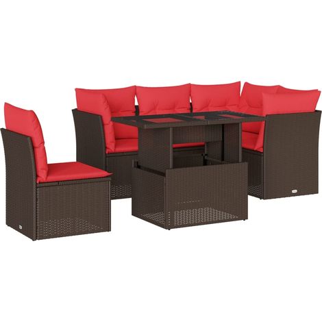 Maison Exclusive - Set Divani da Giardino 6 pz con Cuscini Marrone in Polyrattan (1/5)