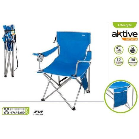 aktive silla camping plegable 47x46x80 cms con brazos antivuelco soporta 110 kgs.