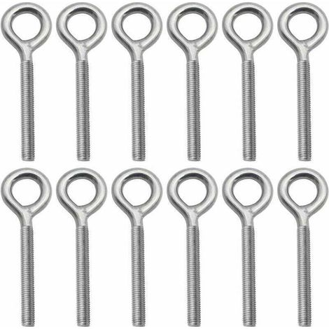 Lot de 12 Boulons à Oeil en 304 Acier Inoxydable Vis à Anneau Piton à Visser pour Balançoire Machine Extérieure - M4