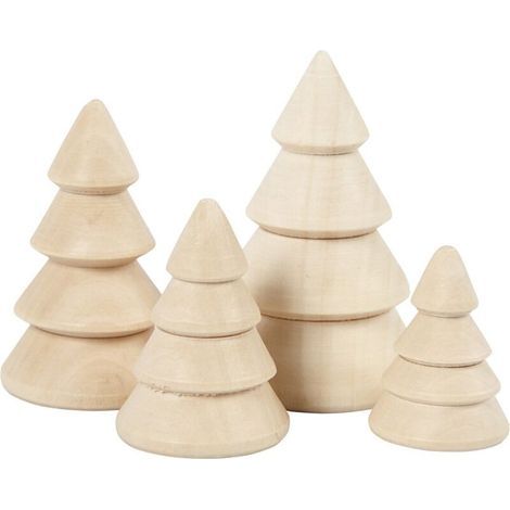 Wooden Christmas trees, height: 3.3 + 4.3 + 5.3 + 6.3 cm. Depth: 2.3 + 3 + 3.2 + 4 cm, Empress Wood, 4 pieces. (1/5)
