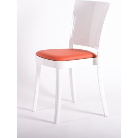 Sedia policarbonato BIANCO Lucienne - con cuscino ECOPELLE NABUK Colore cuscino Rosso Mattone (1/5)