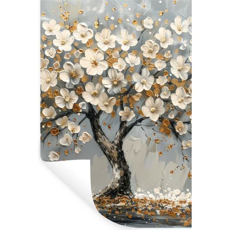Wall Sticker Tree - Flowers - White - Nature - Art 40x60 cm