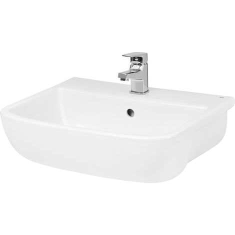 Square Ceramics Semi Recessed 1 Tap Hole Minimalist Basin (Tap Not Included), 520mm - Balterley