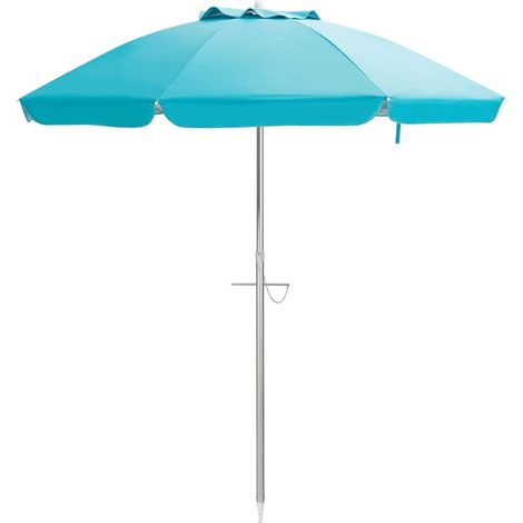 COSTWAY Sombrilla de Playa de 198 cm Parasol de Aluminio para Jardín Mercado Patio Sombrilla Inclinable con Bolsa de Transporte Sin Base (Azul)