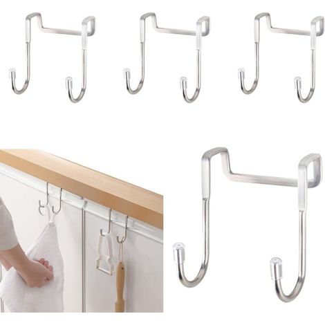 Set mit 4 Türhaken, Doppelhaken aus Edelstahl, ideal für Küche, Bad und Wohnzimmer (1/5)