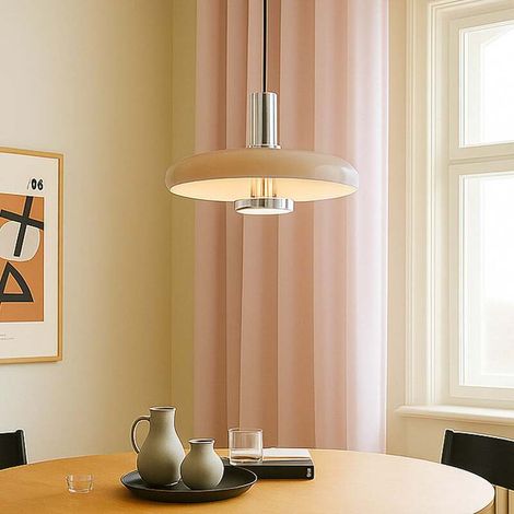 [GEBRAUCHT] B-Ware Lindby Pendelleuchte Hängelampe Lampe Retro LED E27 beige Metall 35 cm (1/2)