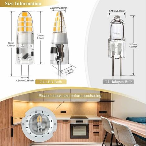 Ampoule LED, 2W (équivalent halogène 20W), blanc chaud 3000K, 12V, non dimmable, petite ampoule à économie d'énergie pour hotte de cuisine/lampe suspendue, paquet de 10. (1/4)