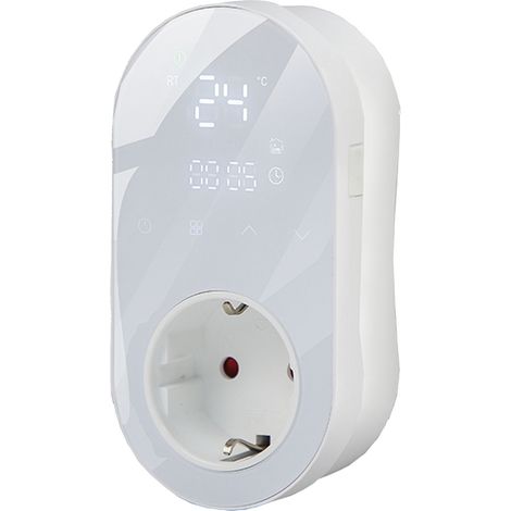 Thermostat Connecté Prise WiFi 16A Blanc, Contrôle Vocal, Écran Tactile LED, Programmateur de Température avec Minuterie pour Prise (1/5)