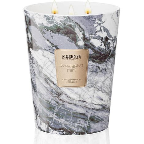 Grande bougie parfumée Eukalyptus Minze 990g cire de soja 150h de combustion 3 mèches