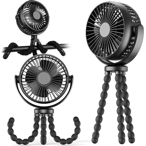 Ventilatore girevole per passeggino, ventilatore portatile e ventilatore da tavolo: un mini ventilatore ricaricabile con gambe flessibili e batteria da 1200 mAh. (1/5)