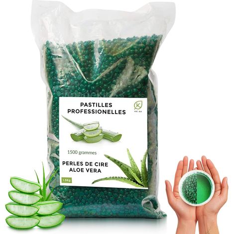Perle de Cire Aloé-véra 1kg+500g Wax Bille de chauffe cire-professionnelle-sans bandes et appareil poils-Femme et Homme pour le corps entier-visage-jambe-aisselles-soucis-peau sensible intime. (1/5)