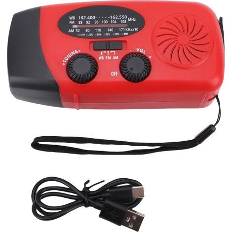 Radio d'urgence AM/FM/NOAA à manivelle & solaire, lampe LED + SOS, batterie 10000 mAh – Autonomie longue durée (1/5)