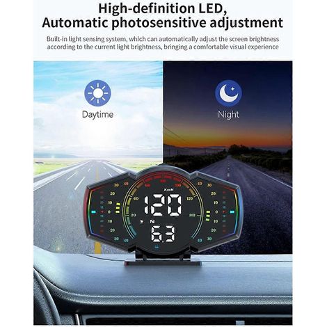 GPS de voiture, compteur de vitesse, affichage vers le haut, alarme de vitesse, boussole HUD (1/5)