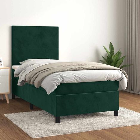 Cama box spring con colchón terciopelo verde oscuro 90x190 cm (1/5)