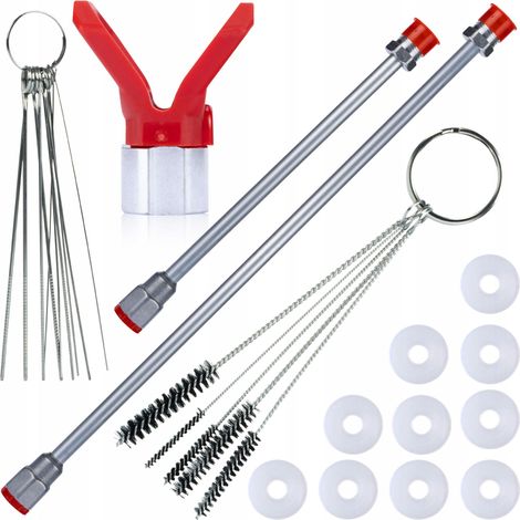Rosfix Set Spritzlanze 100 cm + 50 cm – 7/8" Gewinde 290 bar Druck Inkl. Düsenhalter, Dichtungen, Reinigungsbürsten Zubehör für Farbspritzgerät Edelstahl (1/5)