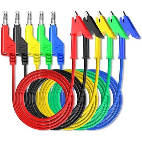 fils de test de 4 mm, fiche banane empilable vers pinces crocodile, cable flexible, 1 m pour les tests électriques multimètres