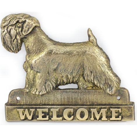 Türschild mit Sealyham Terrier-Motiv, Willkommensplakette aus Messing, einzigartiges Schild mit dem Schriftzug „Willkommen“ von Art-Dog (1/4)