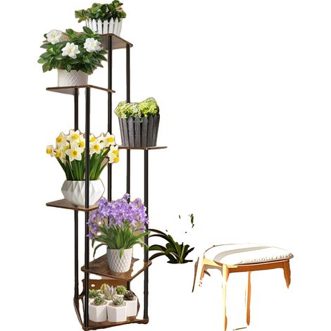 Support de Plantes, Design à 6 Niveaux, Construction en Métal et Bois, Support de plante en métal à 6 niveaux (1/5)