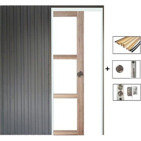 Porte Coulissante Frake Vitrage transparent H204 x L83 + Systeme de galandage et kit de finition inclus