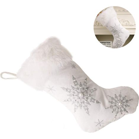 Chaussette De Noël - 44 X 25 Cm - En Coton Et Peluche Douce - Pour Arbre De Noël Cheminée Et Décoration Intérieure - Lot De 1 (1/5)